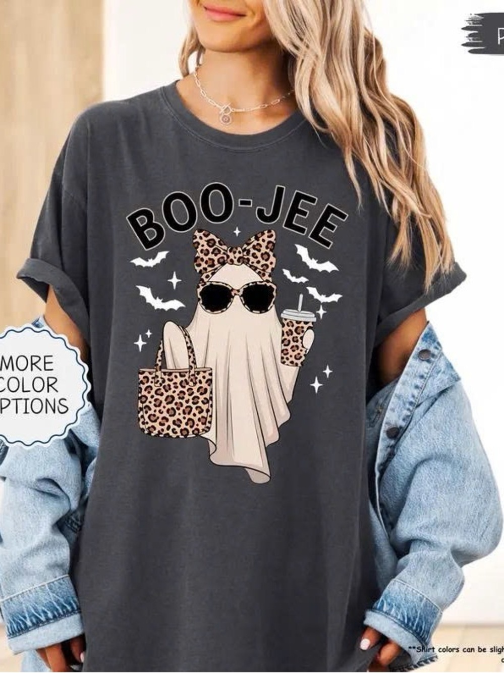BOO-JEE Cat Graphic Tee in Charcoal with Leopard Accents